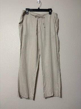 Men's Bruno New York Beige Linen Relaxed Fit Drawstring Casual Pants Pockets M